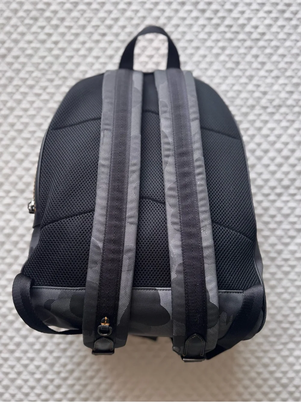 Coach men's Academy canvas backpack with black and grey camo